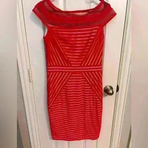 Tadashi Shoji Stripe Knit Cap Sleeve Dress in‎ Red Size S - Picture 5 of 5